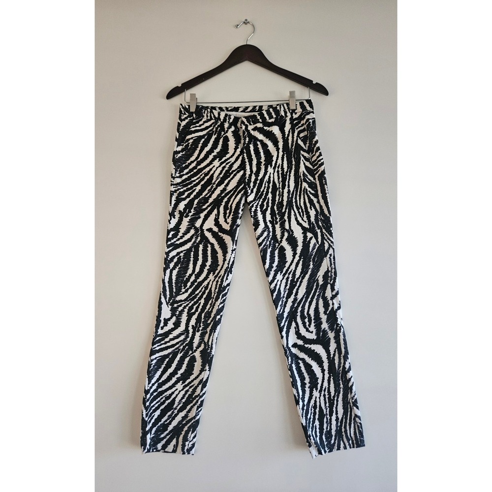ZARA Zebra Print Slim‎ Cigarette Ankle Pants - Black & White Y2K Size 4 - Picture 2 of 4